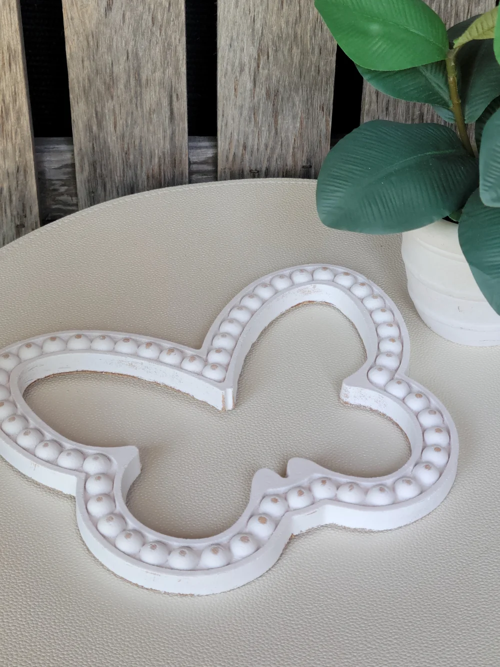 Farmhouse Butterfly White Washed Beaded Hollow Decor